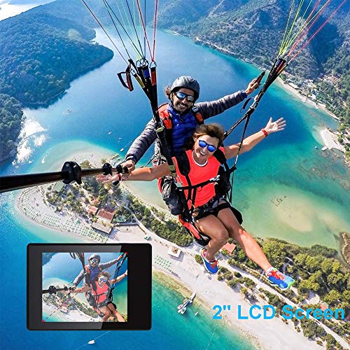 Piwoka Cámara Deportiva HD1080P Impermeable 30M acción cámara submarina Pantalla 2" LCD Gran Angular con Multi Accesorios para Deportes, Buceo, Coche, Moto, Bicicleta etc. (Azule)