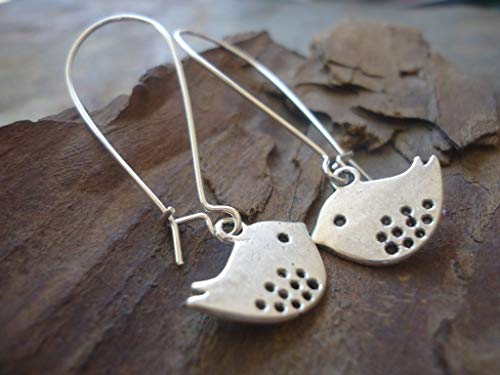 ✿ PLATA PIEPS ✿ pendientes con aves y gancho largo (1384)