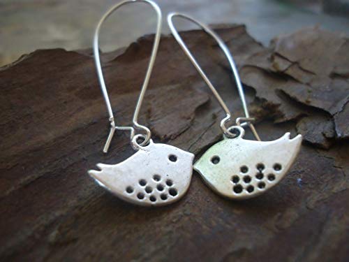 ✿ PLATA PIEPS ✿ pendientes con aves y gancho largo (1384)