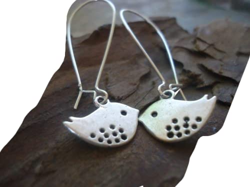 ✿ PLATA PIEPS ✿ pendientes con aves y gancho largo (1384)