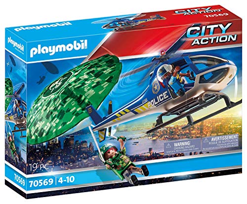 PLAYMOBIL City Action 70569 Helicóptero de Policía: persecución en paracaídas, A partir de 4 años