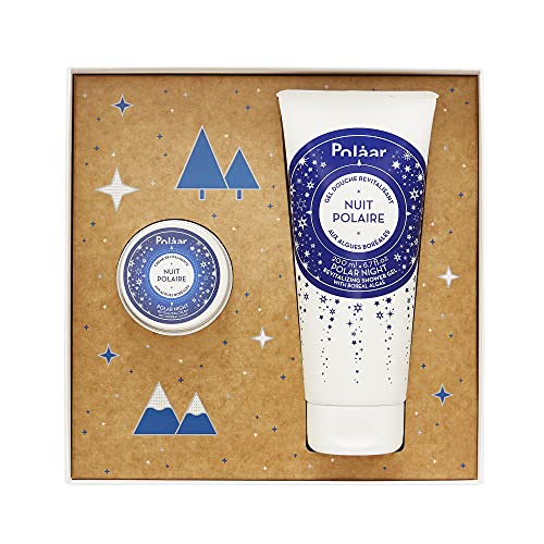 Polåar - Gift box 2 natural skincare Night Face Cream 50ml + FREE Shower Gel 200ml - Set Polar Night with Boreal Algae - Vegan Made in France - Christmas beauty, Birthday,mothers' Day,Valentine's Day