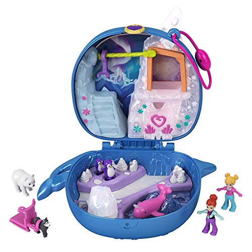 Polly Pocket Cofre en forma de Narval con Lila, muñecas y trineo con perrito (Mattel GKJ52)