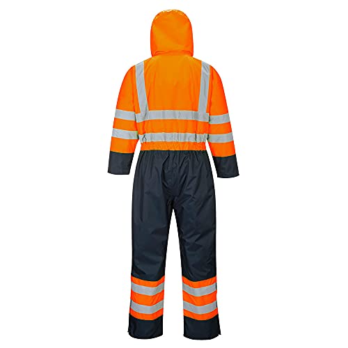 Portwest s485onrm Hi-Vis contraste monos de trabajo, con forro, Regular, tamaño mediano, Naranja/Azul Marino