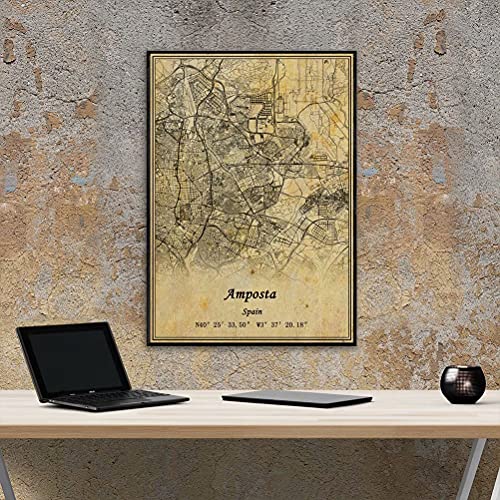 Póster de mapa de Amposta de España con impresión en lienzo de estilo vintage sin marco, decoración de regalo 30,5 x 40,6 cm