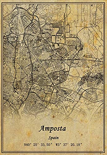 Póster de mapa de Amposta de España con impresión en lienzo de estilo vintage sin marco, decoración de regalo 30,5 x 40,6 cm