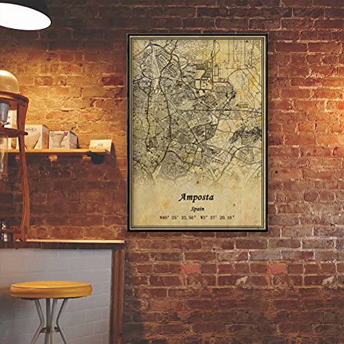 Póster de mapa de Amposta de España con impresión en lienzo de estilo vintage sin marco, decoración de regalo de 60,9 x 90,6 cm