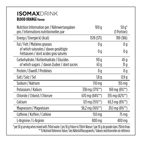 PowerBar Isomax Blood Orange 1200g - Bebida Deportiva Isotónica - 5 Electrolitos + C2MAX + 75mg Cafeína