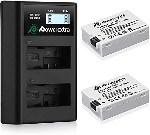 Powerextra 2 Baterías de Repuesto para LP-E8 1800mAh Li-Ion con Cargador Pantalla LCD para LP E8 Rebel T3i T2i T4i T5i EOS 600D 550D 650D 700D Kiss X5 X4 Kiss X6 LC-E8E