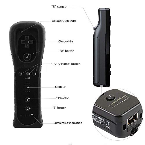 PowerLead Mando wii, 2 en 1 Motion Plus Mando y Nunchunk para Nintendo Wii, Control Remoto Gamepad con Sensor de Movimiento de Caja de Silicona (Negro)