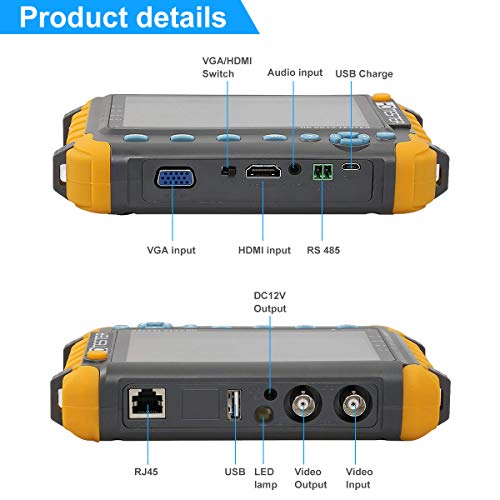 Probador de CCTV 5 en 1 de 4 Pulgadas, probador de Monitor de Video HD coaxial AHD/TVI/CVI, Prueba de Cable de Video analógico/UTP Entrada de VGA/HDMI DC12V probador de cámara de Salida