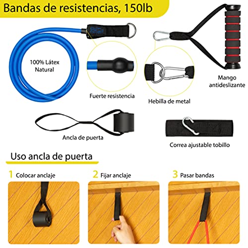 Profit Gomas elasticas musculación Resistencia - Kit Deporte en casa, Prueba Nuestro Set de Ejercicio, Kit Entrenamiento Fitness para Hombres y Mujeres, tu Gimnasio en tu casa