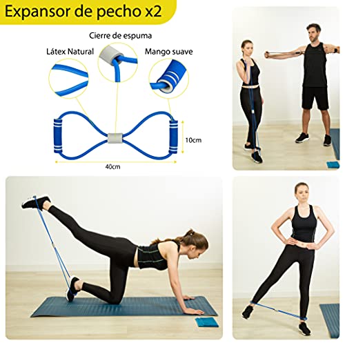 Profit Gomas elasticas musculación Resistencia - Kit Deporte en casa, Prueba Nuestro Set de Ejercicio, Kit Entrenamiento Fitness para Hombres y Mujeres, tu Gimnasio en tu casa