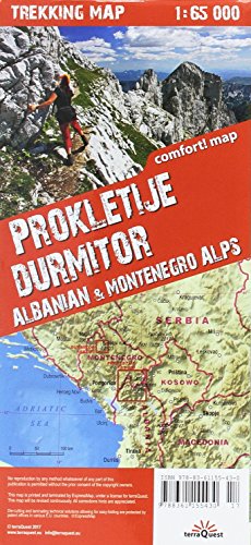 Prokletije, Durmitor. Alpes albaneses y montenegrinos. 1:65.000 mapa excursionista plastificado. Terraquest. (Carte Trekking Terra Quest)