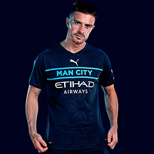 PUMA Hombre Manchester City Authentic Third Camiseta 21/22 Azul Marino/Blanco L