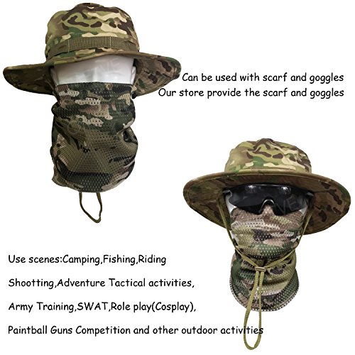 QMFIVE Tactical Boonie Hat, Sombrero Redondeado de Camuflaje Pescador Sun Protection Cap para Outdoor Climb Camping(CP)