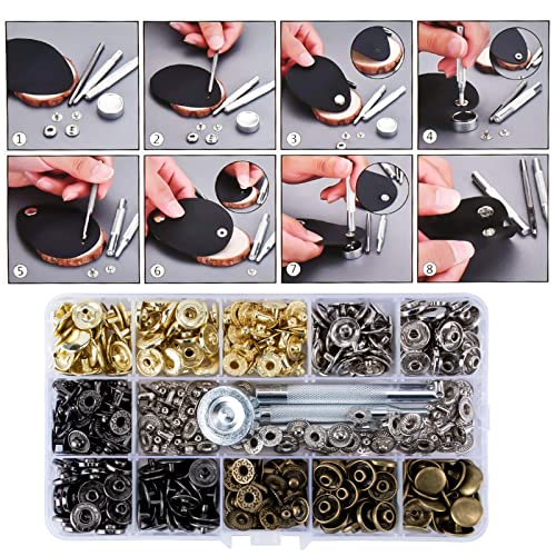 Qoosea Botones Presión Metalicos 120Set Corchetes Presion Metal Artesanía + 4PCS Herraminetas, Botones Automáticos, 12,5mm para Ropa, Jeans, Bolsos (12.5mm)