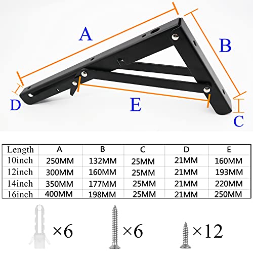 Quanerba 2PCS Soporte Estantería Plegable 350mm, Montados en la Pared Soporte de Estante Plegable Pesado, Carga Máxima 70 kg, Escuadras para Estanterias Ahorrar Espacio (350 mm/ 14 inch-Carga 70kg)