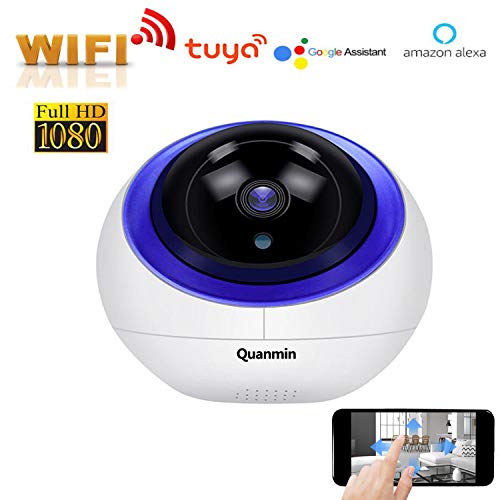 Quanmin HD Intelligent 1080P HD Security Camera Indoor PTZ IP Camera Vision Remote with Auto Tracking CCTV Surveillance Network Dome IP Camera with Smart Life App Control