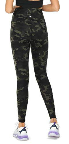 QUEENIEKE Leggings de yoga para mujer, clásico, de 5.5 pulgadas, cintura alta, pantalones para correr, control de abdomen, mallas de entrenamiento, talla M, color verde, camuflaje