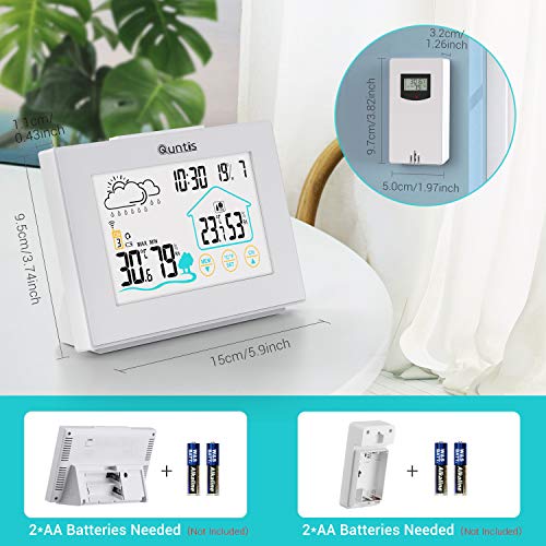 Quntis Estación Meteorológica Inalámbrica con Sensor Exterior,Termómetro Digital Higrómetro con Temperatura,Humedad,Pronóstico del Tiempo,Hora Local,Despertador,3 Canales,Pantalla Táctil para Casa