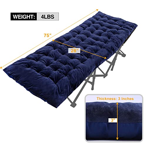 REDCAMP Colchón XL para cama de camping, 190x75cm suave y cómodo algodón grueso colchón de dormir, más grueso azul marino