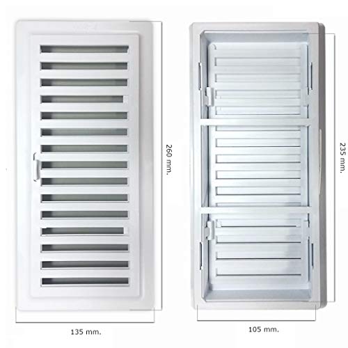 Rejilla de ventilación de plástico rectangular, tipo Shunt, con cierre regulable. Especial para baño y cocina.