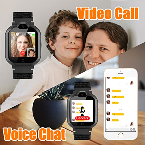 Reloj-Smartwatch 4G con GPS instantáneo & Videollamada Infantil y Juvenil. WiFi, Bluetooth, Voz Chat, cámara, Podómetro, Música, Llamadas, SOS, Impermeable IPX7 Reloj Inteligente niño, Negro