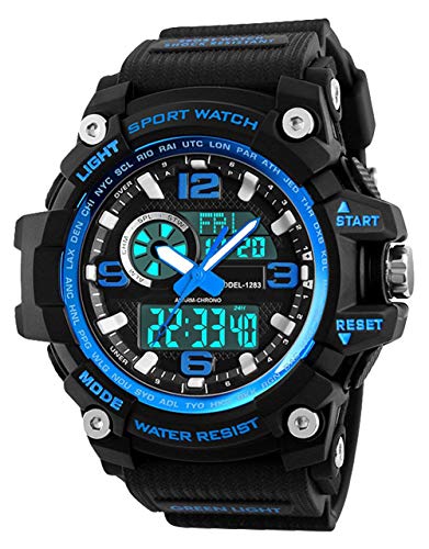 Relojes Deportivos para Hombre, Resistente al Agua Digital Militares Relojes con Cuenta atrás/Temporizador para los Hombres niños Grandes,LED de analógico Relojes de Pulsera para Hombre – Azul BHGWR