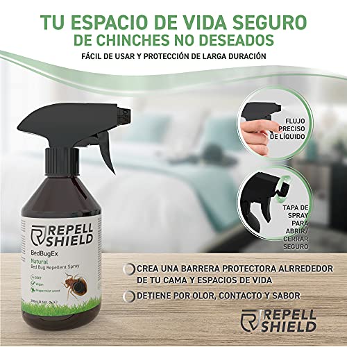 RepellShield Spray Antiacaros Colchón, Alfombras y Sofás - Spray Anti Acaros, Chinches y Más - Alternativa Ecológica a Bomba de Humo y Bomba Insecticida Insectos - Ahuyentador Chinches de Cama, 250ml