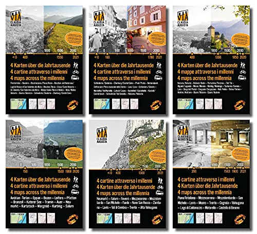 Reschenpass hasta Trento 12-17/30 en la Vía Claudia Augusta - 3 mapas históricos cada uno + 1 actual lleno de consejos de excursiones y experiencias de vacaciones - "4 mapas a través de los milenios"