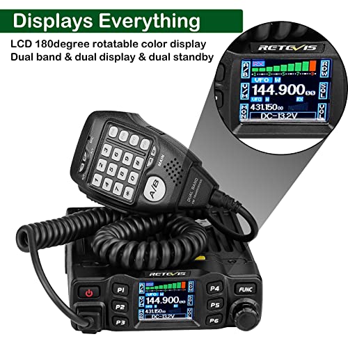 Retevis RT95 Emisoras De Radioaficionado, Profesional Emisora Coche Doble Banda,LCD Display 180° Rotación,5w/15w/25w 200 Canales DTMF TFT Con Función Escaneo y Contraseña Mini Mobile Coche Radio