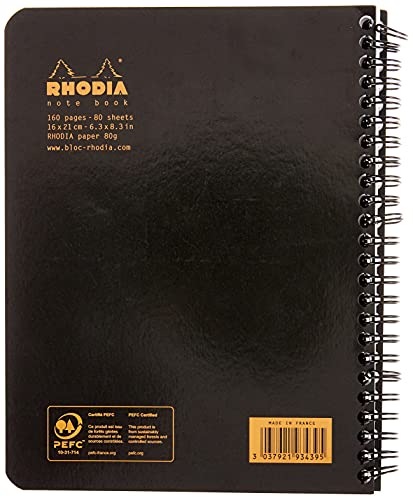 RHODIA 193439C - Cahier à Spirale (Reliure Intégrale) Notebook Noir - A5+ - Pointillés Dot - 160 pages Détachables - Papier Clairefontaine Blanc 80 g/m² - Couverture Souple et Résistante - Classic