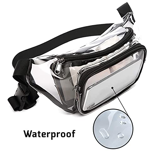 Riñonera Transparente Riñoneras Resistentes al Agua para Hombres y Mujeres Riñonera para Festivales Riñoneras para Correr con riñonera de Moda Ajustable para Senderismo Ciclismo al Aire Libre (Black)