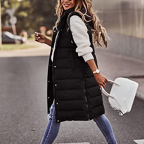 riou Chaquetas sin Mangas Chalecos Acolchados Medio Largo Chaleco de Plumas Invierno con Capucha Parka Abrigos Puffer Outwear Felpa Tops Caliente Pullover Jersey