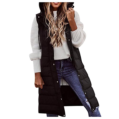 riou Chaquetas sin Mangas Chalecos Acolchados Medio Largo Chaleco de Plumas Invierno con Capucha Parka Abrigos Puffer Outwear Felpa Tops Caliente Pullover Jersey