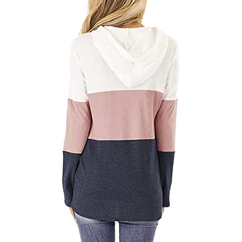 RITOSTA Sudadera Mujer Jersey con Capucha Bloque de Color Sweatshirt Suéter MujerJersey de Rayas Cardigan de Manga Larga Chaqueta de Invierno Casual (Rosa, L)