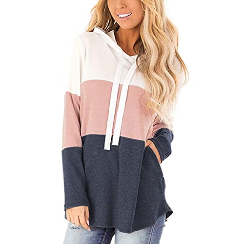 RITOSTA Sudadera Mujer Jersey con Capucha Bloque de Color Sweatshirt Suéter MujerJersey de Rayas Cardigan de Manga Larga Chaqueta de Invierno Casual (Rosa, L)