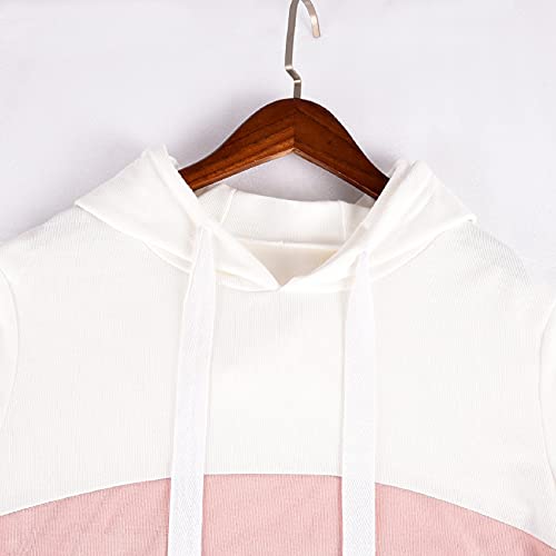 RITOSTA Sudadera Mujer Jersey con Capucha Bloque de Color Sweatshirt Suéter MujerJersey de Rayas Cardigan de Manga Larga Chaqueta de Invierno Casual (Rosa, L)