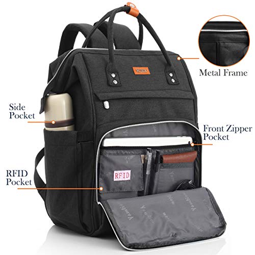 RJEU Mochila Portatil 15,6 Pulgadas con Bolsillo RFID,Mochila de ocio Mujer con Puerto de Carga USB para la Escolares/Escola/Negocios/Viajes(Negro)