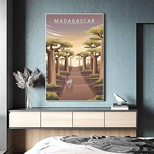 RMLKS Póster de Madagascar, avenida de los baobabs, póster vintage de viaje para habitación decorativa de pared