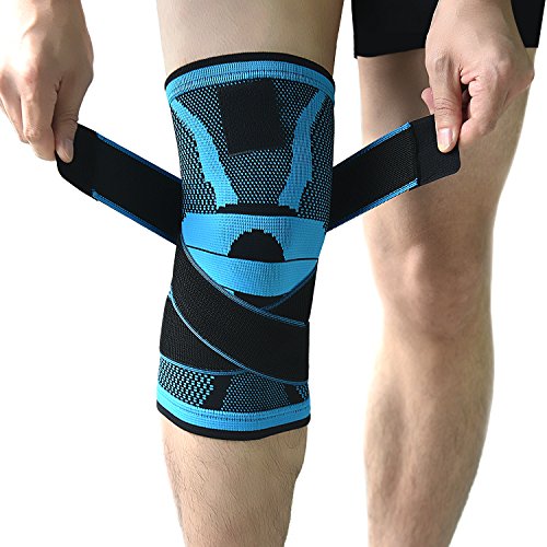 Rodillera de sujeción, manga de compresión para la rodilla antideslizante, almohadillas de rodilla ajustables con correa de presión y protector de rodilla para correr, hacer deporte, M