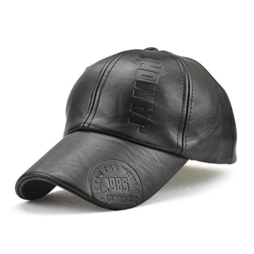 Roffatide Hombre Moleteado Cuero de PU Gorra de Beisbol Sombrero de Sol Otoño e Invierno Ajustable Negro