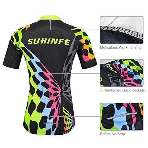 Ropa Ciclismo Mujer Verano, Maillot Ciclismo y culotescon Tira Reflectante y Bolsillos Traseros para MTB, Negro, S