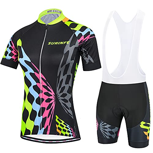 Ropa Ciclismo Mujer Verano, Maillot Ciclismo y culotescon Tira Reflectante y Bolsillos Traseros para MTB, Negro, S