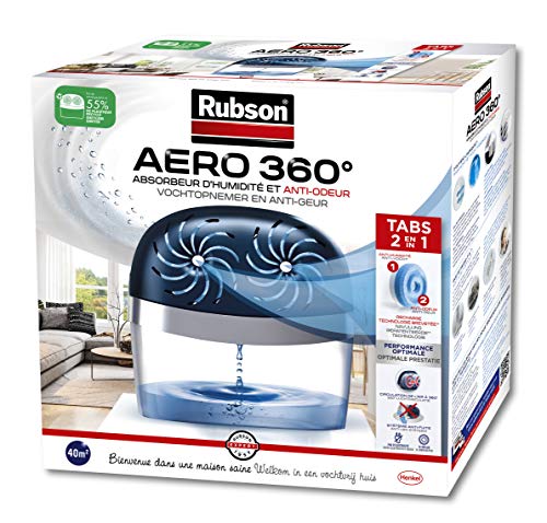 Rubson Aero 360º Stop - Absorbedor de humedad (40 m²), 2 recargas de 450g incluidas