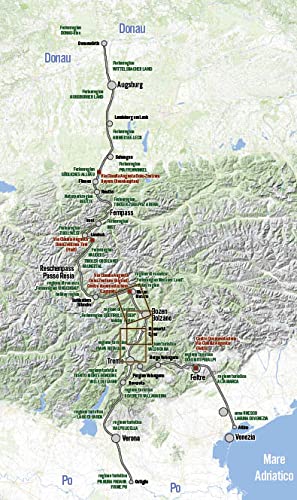 Ruta del Vino Bolzano 14-16/30 en la Vía Claudia Augusta - 3 mapas históricos cada uno + 1 actual lleno de consejos de excursiones y experiencias de vacaciones - "4 mapas a través de los milenios"