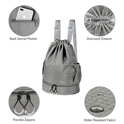 Ryaco Mochila de Cuerda Unisex, Saco de Gimnasia para Deporte Gimnasio Yoga Nadar (Gris y Negro)