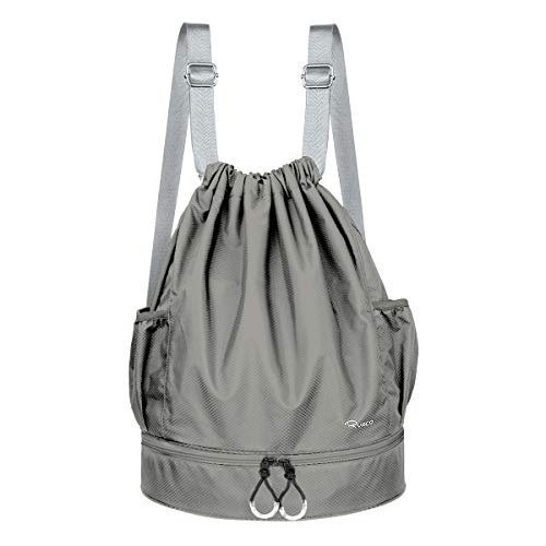 Ryaco Mochila de Cuerda Unisex, Saco de Gimnasia para Deporte Gimnasio Yoga Nadar (Gris y Negro)