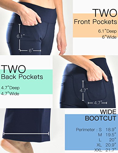 Safort Pantalones de 71 cm / 76 cm / 81 cm / 86 cm para Yoga, Bota Amplia, Tiro Alto/Regular, 4 Bolsillos, UPF50+ - Azul - M